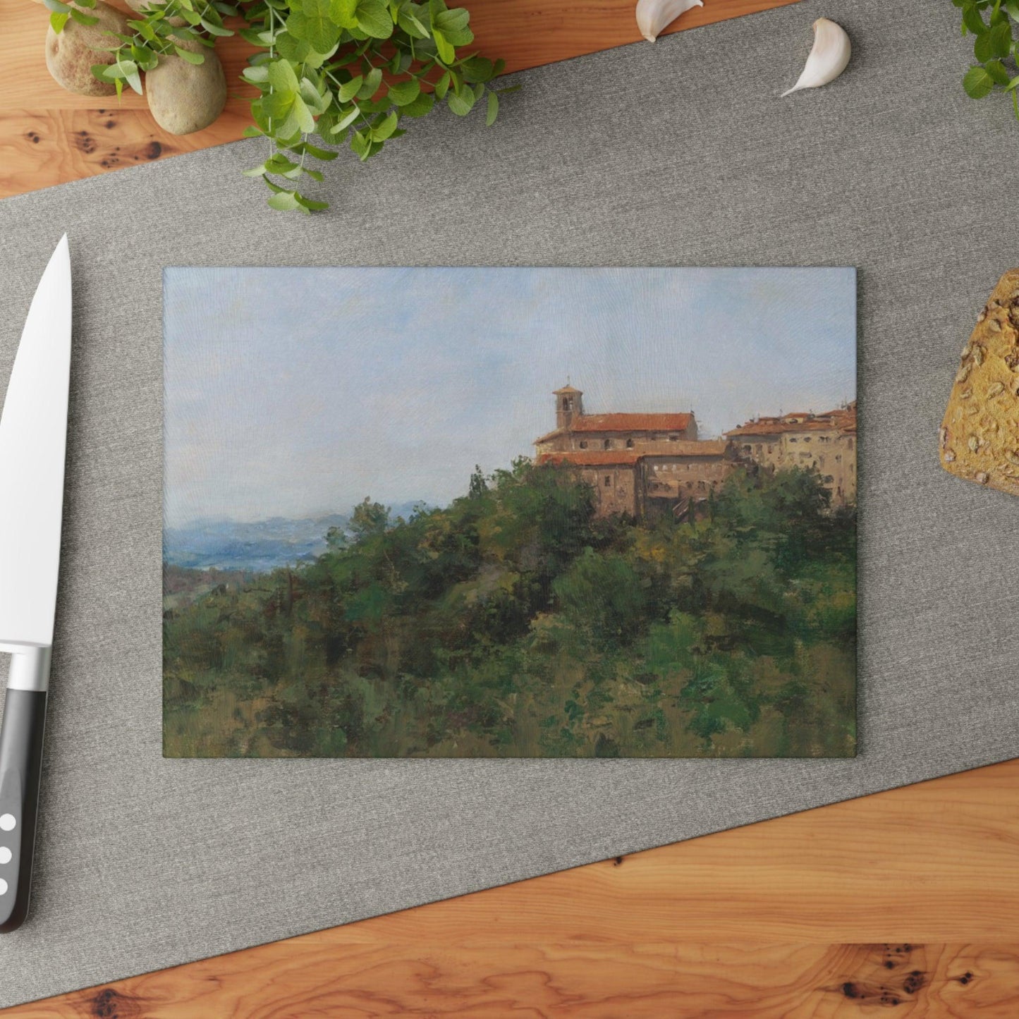 Hilltown Scansano - Glass Cutting Board | Rustic Kitchen Decor | Italian Landscapes - Andy Thomas Designs