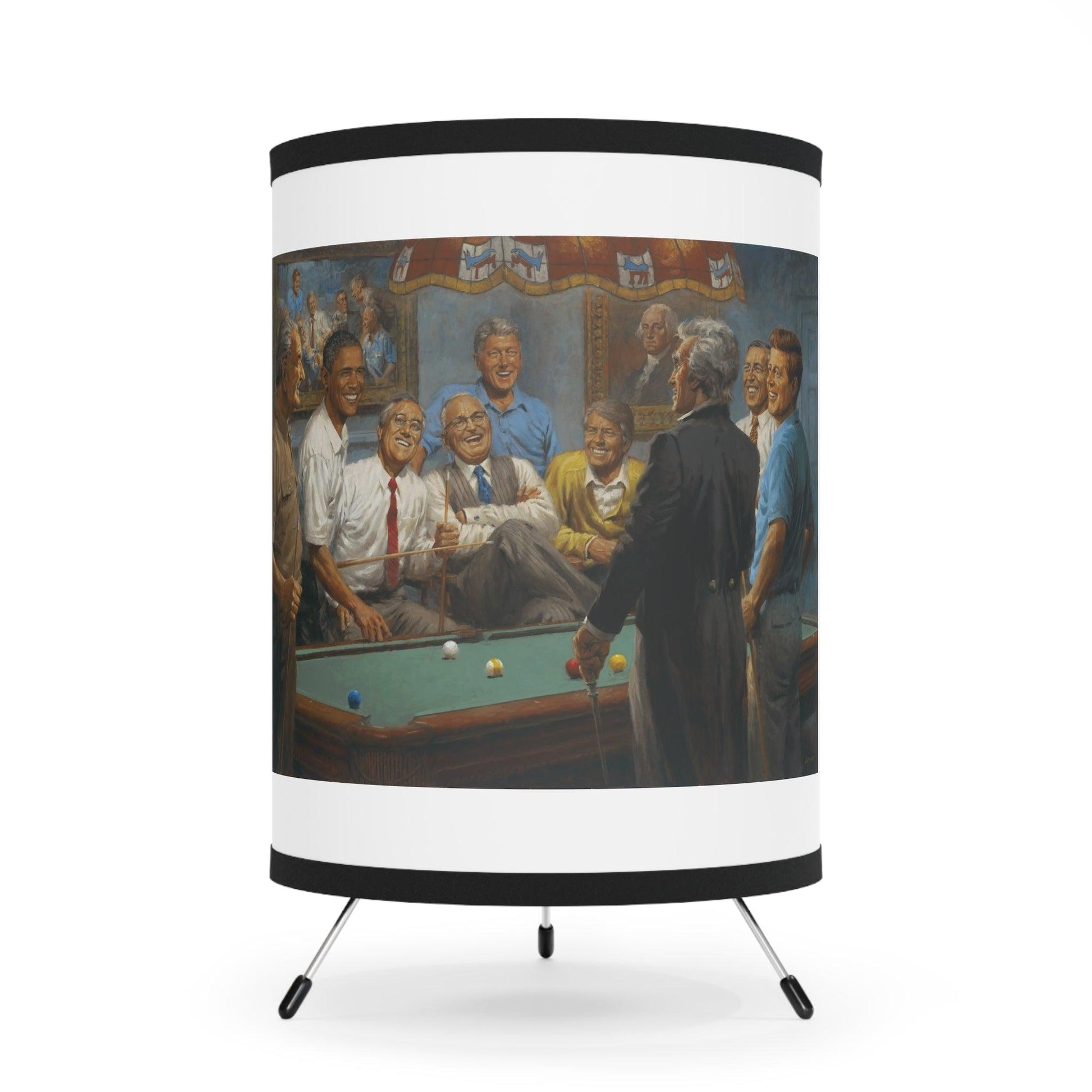 Callin' the Red - US Presidents Play Pool on Table Tripod Lamp with Artistic Shade - Andy Thomas Designs