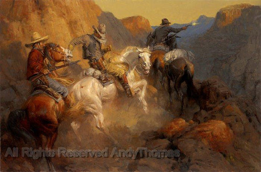 Wall Art: Ambush on the Bandit Trail | Andy Thomas Western Art Prints - Andy Thomas Designs