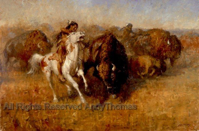 Wall Art: Buffalo Hunt | Plains Native American hunting | Andy Thomas Western Art Prints - Andy Thomas Designs