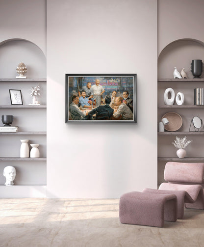 Grand Ol' Gang by Andy Thomas - 10th Anniversary Edition Print Hanging on the Wall depicting US Presidents Playing Poker