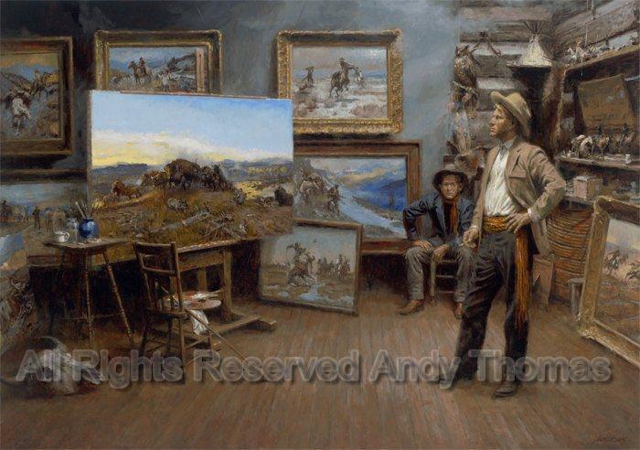 Wall Art: Russell Paints a Masterpiece | Charlie Russell in his studio | Andy Thomas Art Prints - Andy Thomas Designs