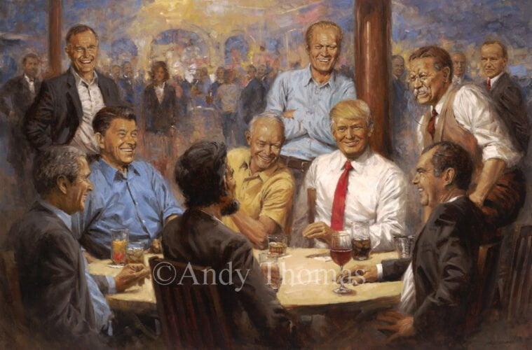 The Republican Club by Andy Thomas - U.S. Presidents Painting featuring President Donald Trump and Republican Presidents