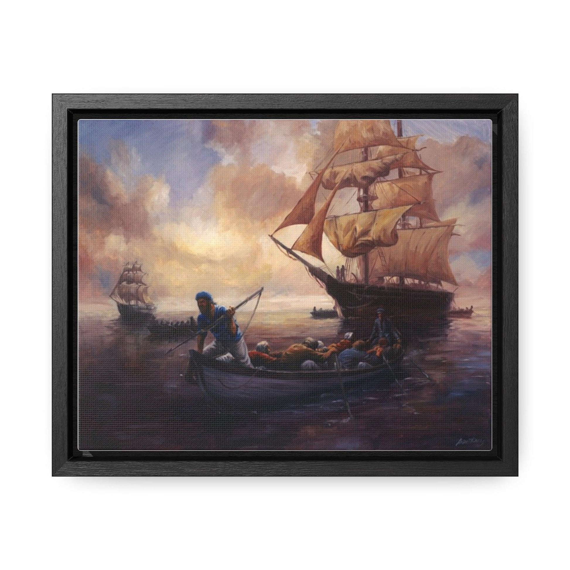 The Whale Hunt - Nautical Whaling Adventure Gallery Canvas Wrap - Framed Maritime Artwork - Andy Thomas Designs